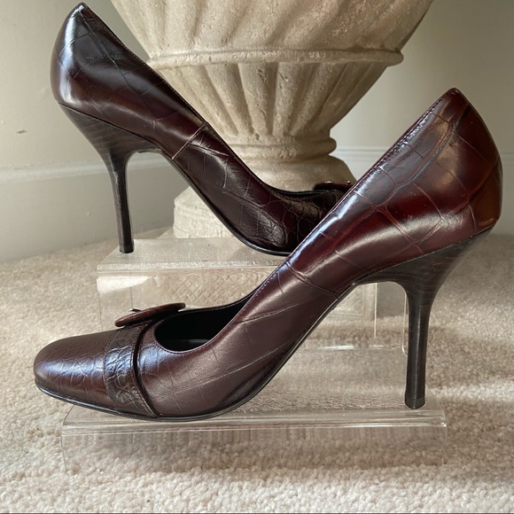 Steve Madden Brown Faux Croc high heel loafers - Picture 2 of 6